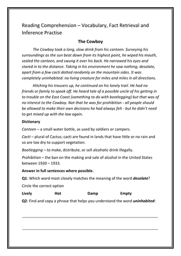 year 6 reading comprehension work sheet teaching resources