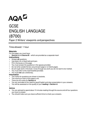 Aqa English Language Gcse Past Papers 2018