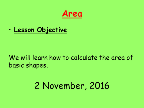 Area of rectangle, triangle, and compound shapes.