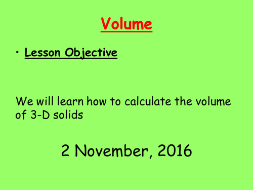 Volume of prisms - entire lesson.