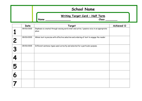 Higher Ability Writing Target Cards - KS2