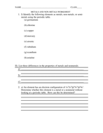 METALS AND NON METALS WORKSHEET WITH ANSWERS | Teaching Resources