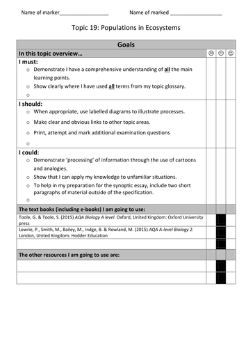 AQA A-level Biology (2016 specification). Section 7 Topic 19: Populations topic overview