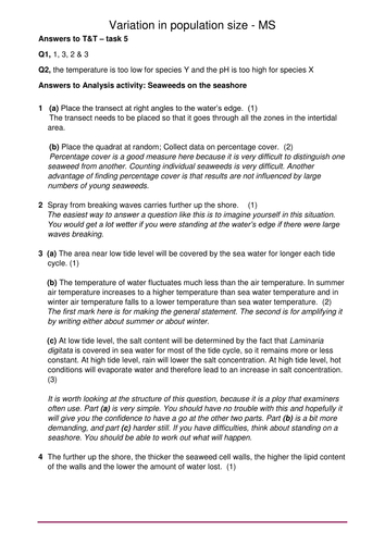 AQA A-level Biology (2016 specification). Section 7 Topic 19: Populations Class notes