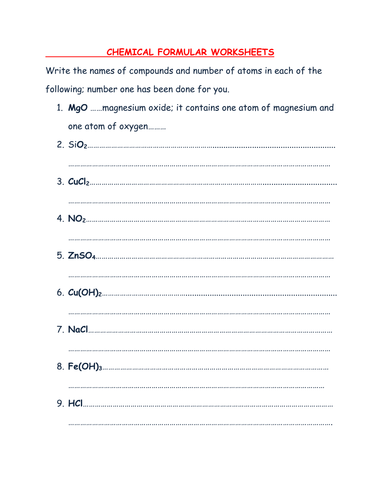 CHEMICAL FORMULA WRITING WORKSHEET WITH ANSWERS | Teaching Resources