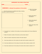 ATOMIC STRUCTURE WORKSHEET WITH ANSWERS | Teaching Resources