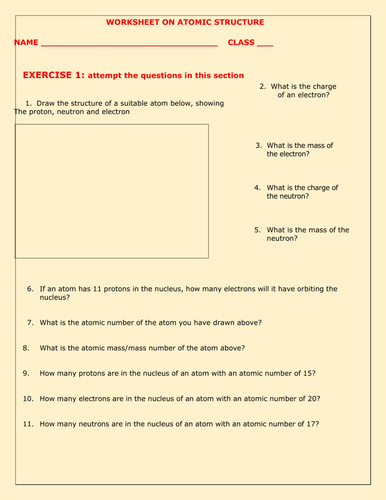 ATOMIC STRUCTURE WORKSHEET WITH ANSWERS