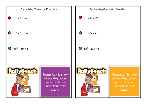 Outstanding Factorising Quadratic Equations Activity Cards