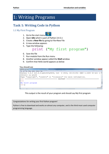 Introduction to programming practical for GCSE Computer Science using Python