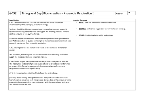 AQA GCSE Biology (New for 2016) - Bioenergetics | Teaching Resources