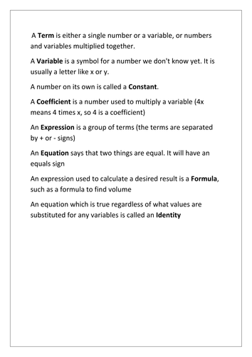 Algebra Vocabulary