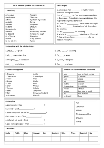 20 NEW French GCSE revision quickies ( 2017 edition)  with solutions provided