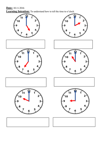 Year 1 - Telling the Time to o'clock | Teaching Resources