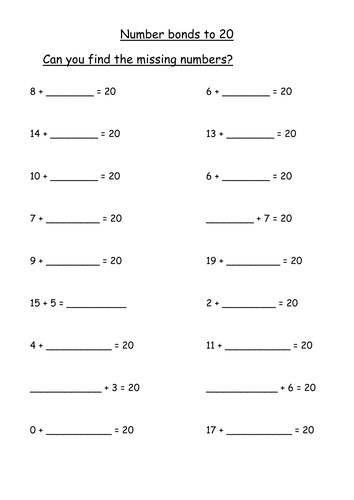 Pairs to 10 and 20 : mix of number sentence sheets and word problems ...