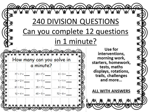 240 DIVISION QUESTIONS - minute challenge