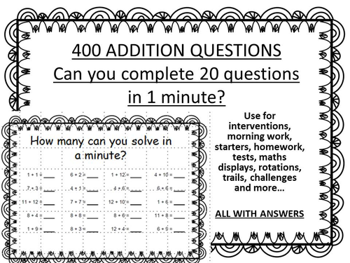 400 ADDITION QUESTIONS - minute challenge