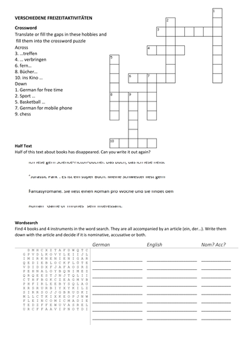 Stimmt GCSE Green Hobbies puzzle - Verschiedene Freizeitaktivitäten