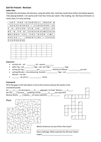 Stimmt GCSE Green Hobbies puzzle - Revision