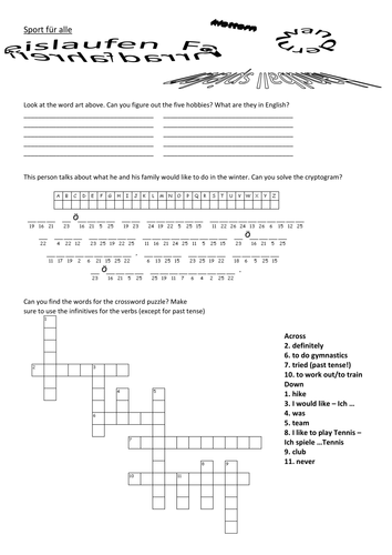 Stimmt GCSE Green Hobbies puzzle – Sport für alle