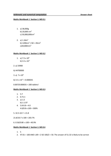 Maths skills in biology answers to section 1 (MS0.1-0.5)