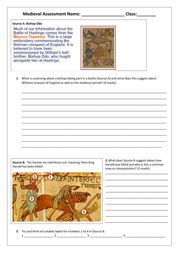 Medieval Class Test KS3 Year 7 Normans | Teaching Resources