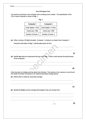 Year 10 Computer Science Progress Test (9-1)