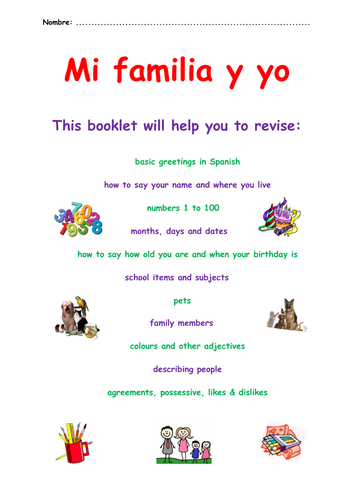 ks3 spanish revision booklet mi familia y yo teaching resources