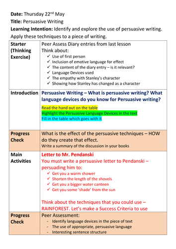 Holes - Scheme of Learning - Lessons 11&12