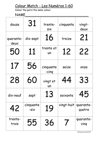 numbers-1-60-colour-match-french-teaching-resources