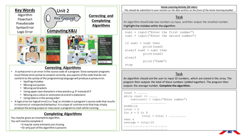 Algorithms & Correcting and Completing Algorithms | Teaching Resources