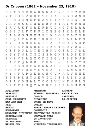 Dr Crippen Crime and Punishment Word Search