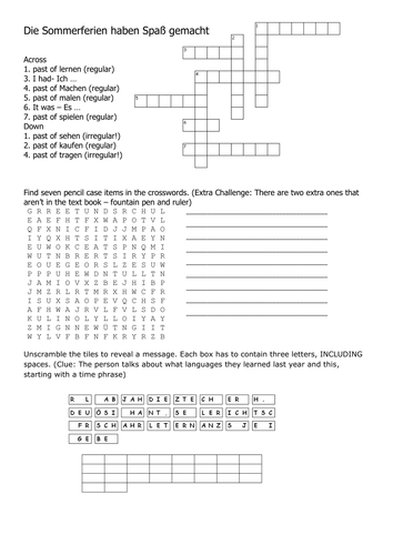 Stimmt GCSE GREEN School puzzle – Die Sommerferien haben Spaß gemacht