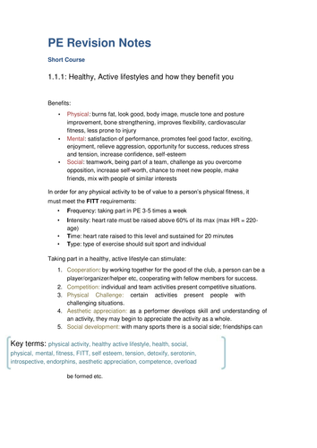 IGCSE PE Revision Notes | Teaching Resources