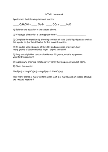 Percentage Yield Higher Chemistry Homework