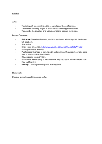 Astronomy GCSE Three lessons on comets, meteors and collision course!