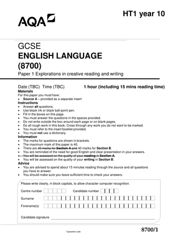 AQA GCSE English Language style 2017 Exam papers by viablered ...