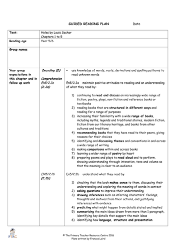 Holes Guided Reading Plans