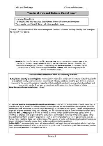 Lesson 8- Marxist theory- A Level sociology AQA, Crime and Deviance