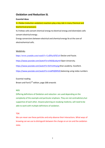 Oxidation and Reduction for 2016 syllabus.