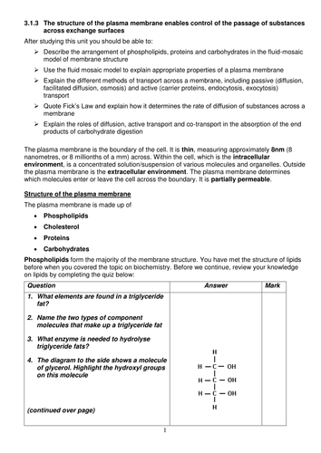 AQA A-Level Biology Plasma Membrane Study Pack (Spec 2410) | Teaching