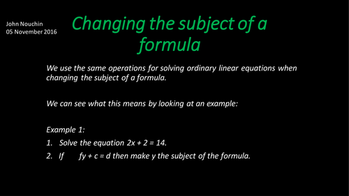 Changing the subject of a formula
