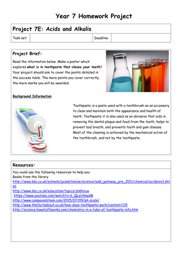 Chemistry homework projects - year 7