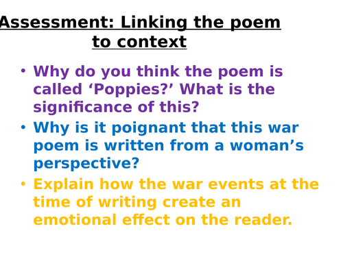 Poppies Jane Weir preparation GCE Poetry 9-1 with structure strip