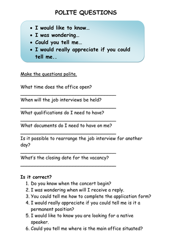 Making questions polite in English | Teaching Resources