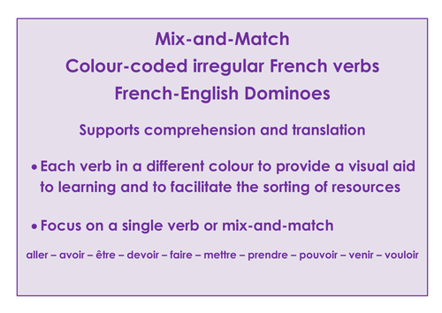 Mix-and-Match Irregular verb French-English dominoes