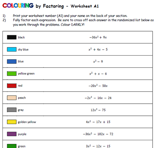 colouring by factoring buzz 20 worksheet collaborative math mosaic