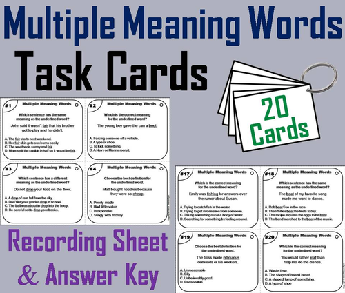 Multiple Meaning Words Task Cards  Teaching Resources