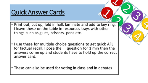 T&L: Quick Fire Answer Cards | Teaching Resources