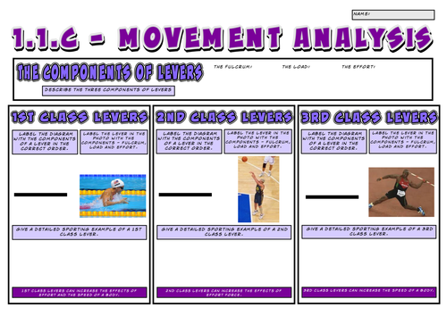 OCR GCSE PE 9-1 (2016) 1.1.c - Movement Analysis (Levers) A3 Revision Mat/Mindmap