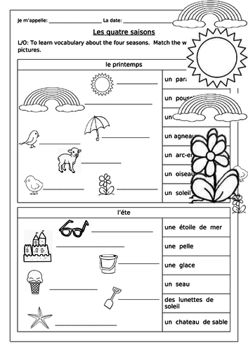 French - The Four Seasons - Les Quatre Saisons - Worksheets 